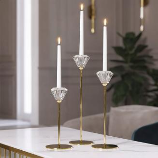 Świecznik dekoracyjny SALMA 8x19 Eurofirany transparentny złoty kryształowy na wysokiej nóżce