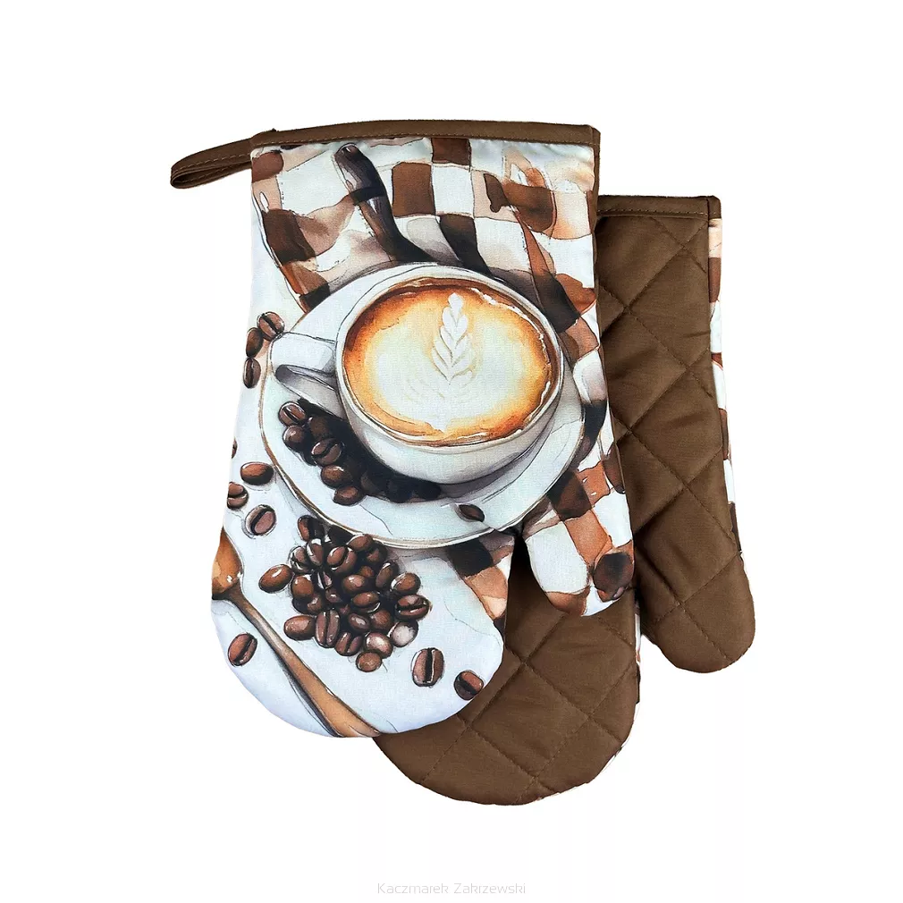 Rękawice kuchenne 18x27 z magnesem 2 szt. brązowe kawowa rozkosz
