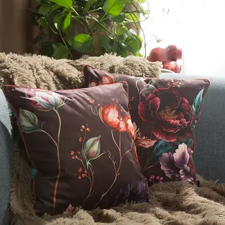 Poszewka dekoracyjna VELVET 45x45 Eurofirany bordowa turkusowa kwiatowe pąki