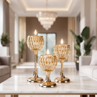 Świecznik dekoracyjny ZARIA 11x27 Eurofirany złoty kielich na smukłej nóżce