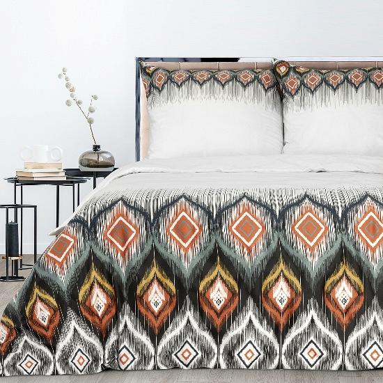 Pościel satynowa NIKA 160x200 Eurofirany biała wielokolorowa geometria etno