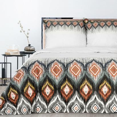 Pościel satynowa NIKA 160x200 Eurofirany biała wielokolorowa geometria etno