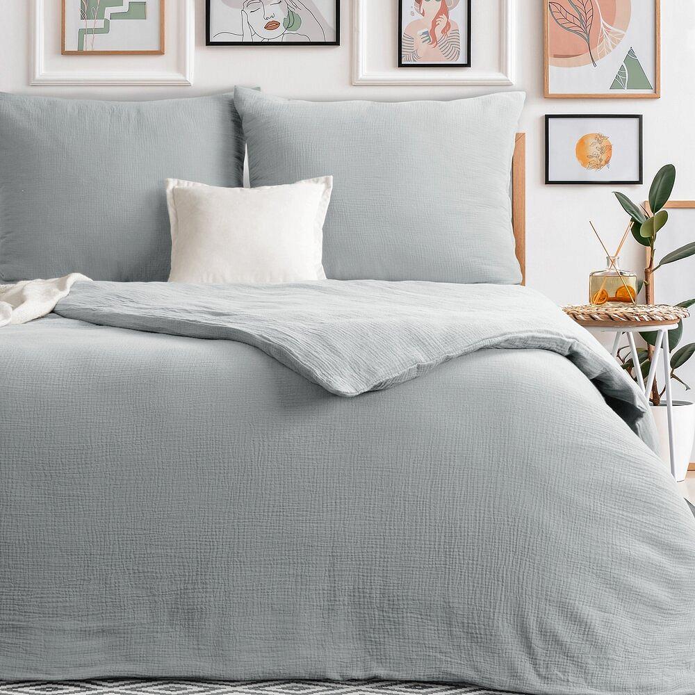 Pościel bawełniana MUSLIN 160x200 Eurofirany srebrna muślinowa