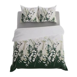Komplet pościeli LEAFY z bawełny satynowej 220x200 biała zielona duże liście