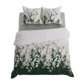 Komplet pościeli LEAFY z bawełny satynowej 220x200 biała zielona duże liście