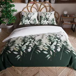 Komplet pościeli LEAFY z bawełny satynowej 220x200 biała zielona duże liście