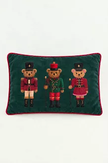 Welurowa Poszewka Świąteczna BEAR TRIO Zielona