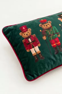 Welurowa Poszewka Świąteczna BEAR TRIO Zielona