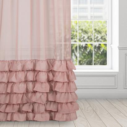 Firana gotowa na taśmie DOLLY 140x250 Eurofirany różowa falbany na dole