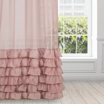 Firana gotowa na taśmie DOLLY 140x250 Eurofirany różowa falbany na dole