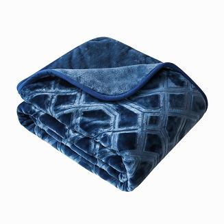 Koc akrylowy tłoczony VITO 160x200 geometryczny wzór granatowy