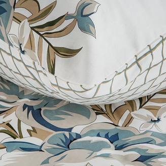 Pościel satynowa SPRING 220x200 Eurofirany biała beżowe niebieskie kwiaty kratka