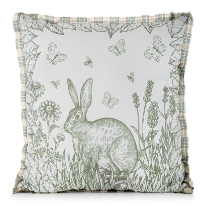 Poszewka dekoracyjna WIOSNA 45x45 Eurofirany kremowa zielona zajączek na łące