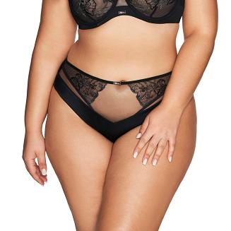 Brazyliany damskie z kwiatowym haftem i tiulem AV 2072 czarne