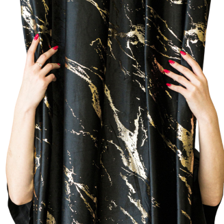 Zasłona gotowa na przelotkach MARMA 140x250 czarna ze złotym nadrukiem