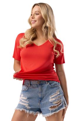 Bluzka damska z krótkim rękawem SERINA czerwona