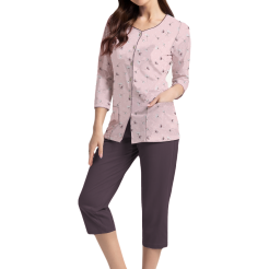 Piżama damska LUNA kod 388 różowa w brązowe kwiatki