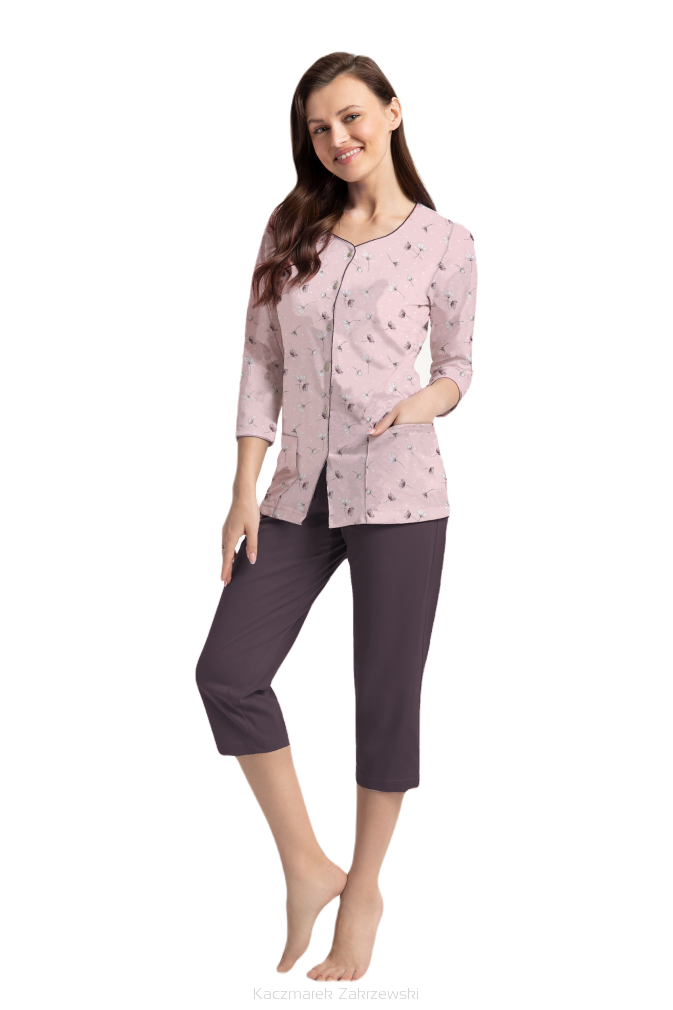 Piżama damska LUNA kod 388 różowa w brązowe kwiatki