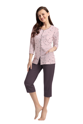 Piżama damska LUNA kod 388 różowa w brązowe kwiatki