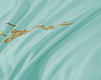 Pościel 160x200 miętowa złoty haft satynowa lamówka