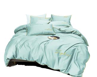 Pościel 160x200 miętowa złoty haft satynowa lamówka