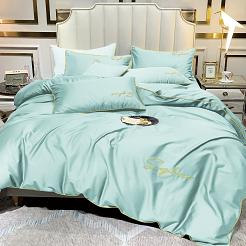 Pościel 160x200 miętowa złoty haft satynowa lamówka