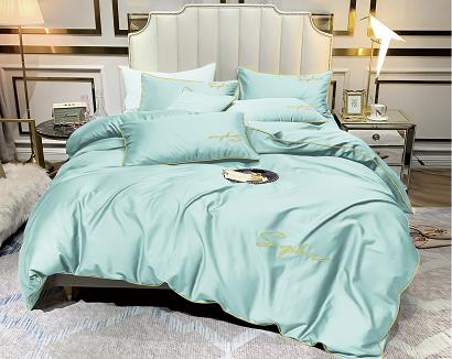 Pościel 160x200 miętowa złoty haft satynowa lamówka