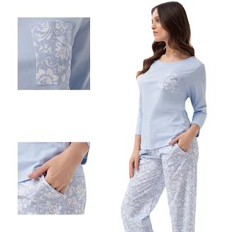 Piżama damska LUNA kod 335 błękitna kremowe kwiaty