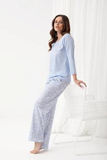 Piżama damska LUNA kod 335 błękitna kremowe kwiaty