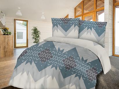 Pościel satyna bawełniana AZTEK 220x200 SATYNLOVE beżowa szara niebieska geometryczny wzór