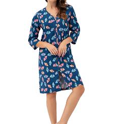 Szlafrok damski LUNA kod 392 ciemnoniebieski w kolorowe liście miłorzębu