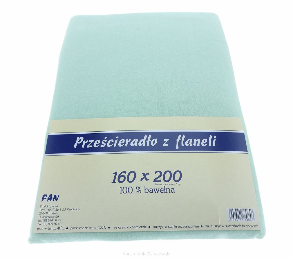 Prześcieradło flanelowe 160x200 FAN seledyn