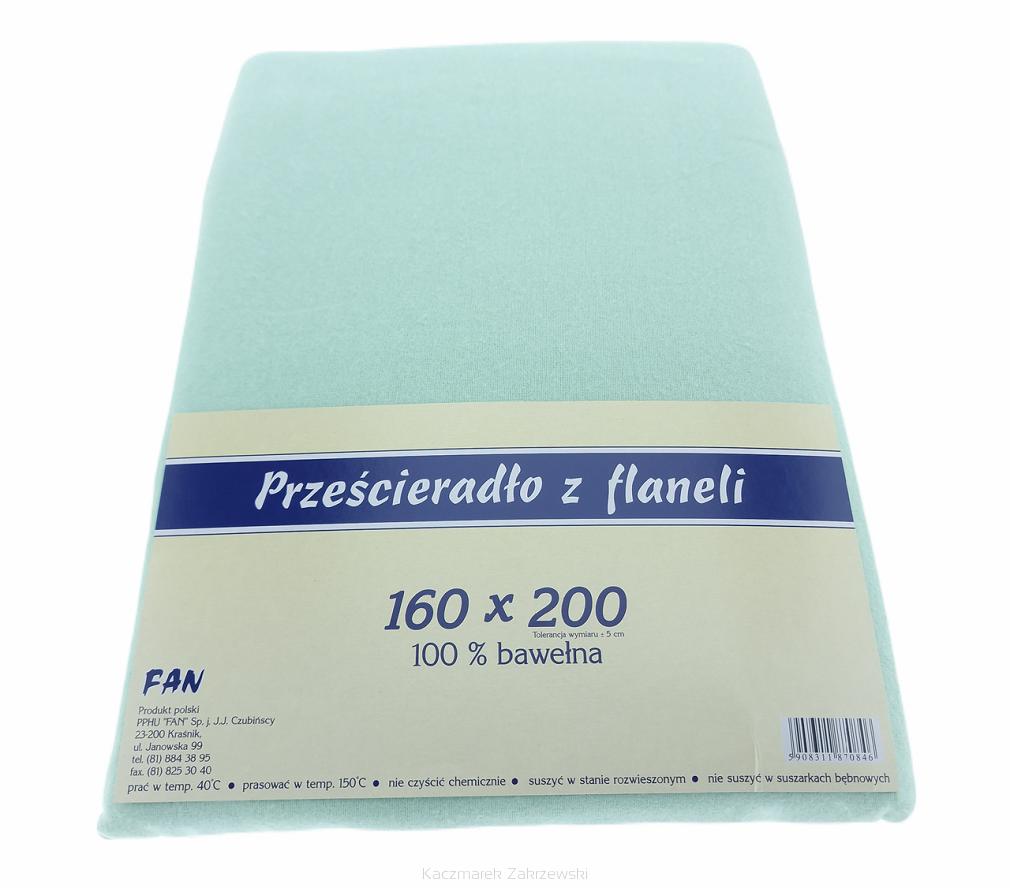 Prześcieradło flanelowe 160x200 FAN seledyn