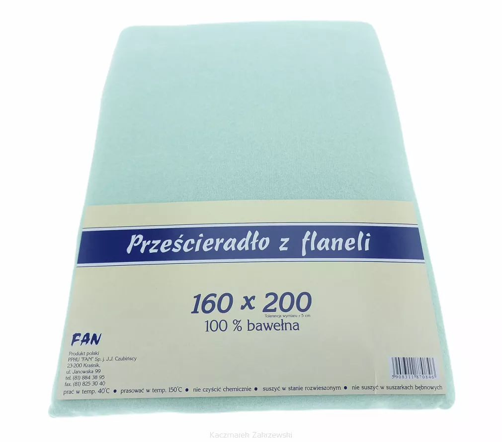 Prześcieradło flanelowe 160x200 FAN seledyn