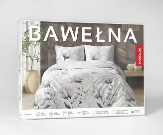 Pościel bawełniana 220x200 Detexpol biała beżowa grafitowa w lilie i trawy