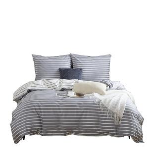 Pościel satyna bawełniana 160x200 biała szara w paski