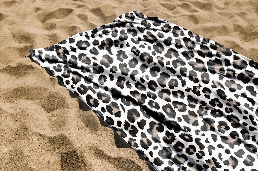 Ręcznik plażowy 100x180 biały czarny taupe cętki