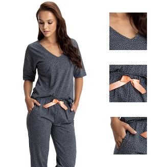 Piżama damska LUNA kod 682 grafitowa w groszki