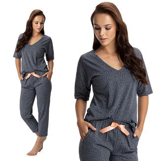 Piżama damska LUNA kod 682 grafitowa w groszki