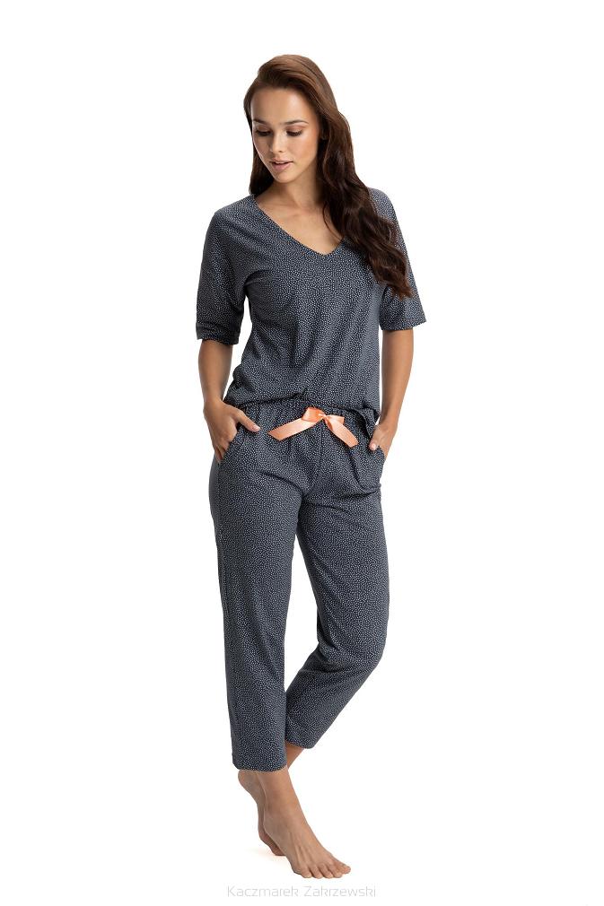 Piżama damska LUNA kod 682 grafitowa w groszki