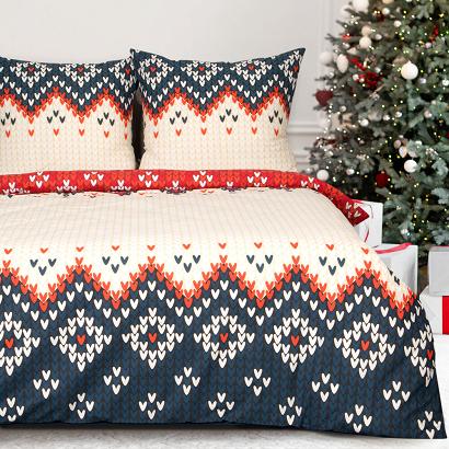 Komplet pościeli świątecznej NORDIC 140x200 Eurofirany beżowy granatowy czerwony Nordic Love