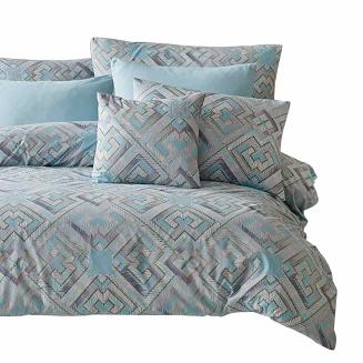 Pościel satyna bawełniana NENSI 200x220 błękitna szara w geometrycznym wzorze