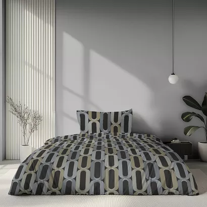 Pościel satynowa Home Satin 140x200 grafitowa w szaro-oliwkowym geometrycznym wzorze