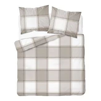 Pościel flanelowa 160x200 beżowa biała krata buffalo