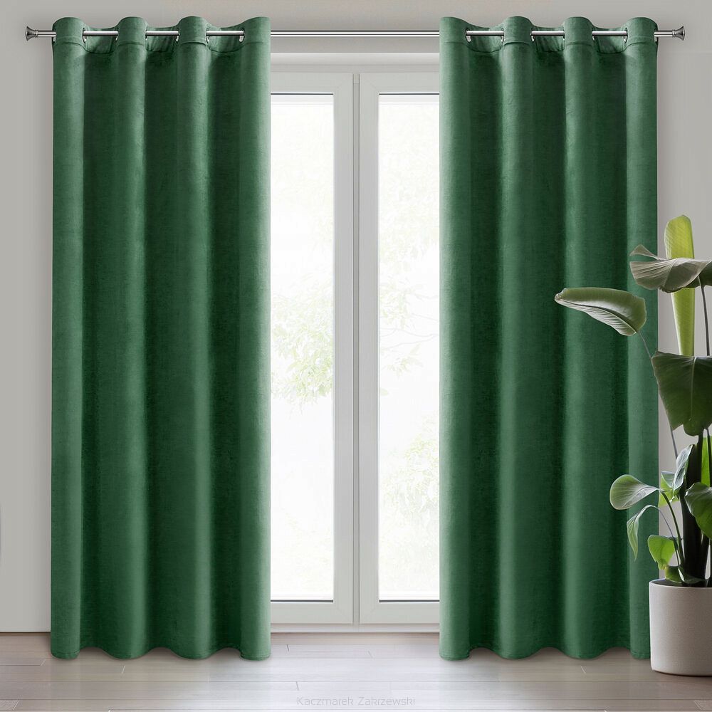 Zasłona gotowa na przelotkach DARLA 140x250 Eurofirany ciemnozielony