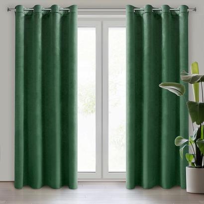 Komplet zasłon gotowych na przelotkach DARLA 140x250 Eurofirany ciemnozielona welwetowa