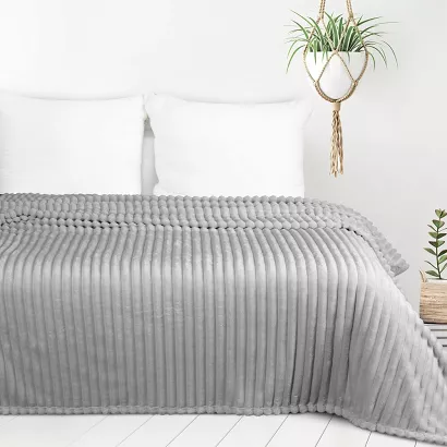 Koc narzuta SOFT 200x220 Design91 srebrny puszysty w przestrzenne pasy