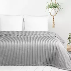 Koc narzuta SOFT 200x220 Design91 srebrny puszysty w przestrzenne pasy