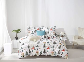 Biała Świąteczna Pościel z Mikrofibry z Nadrukiem 140x200 Xmass Skiing