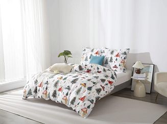 Biała Świąteczna Pościel z Mikrofibry z Nadrukiem 140x200 Xmass Skiing